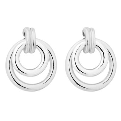 Silver double circle drop earring